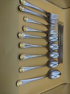 Oxford Hall Golden Collection Flatware 17 Pieces Japan Gold Accents